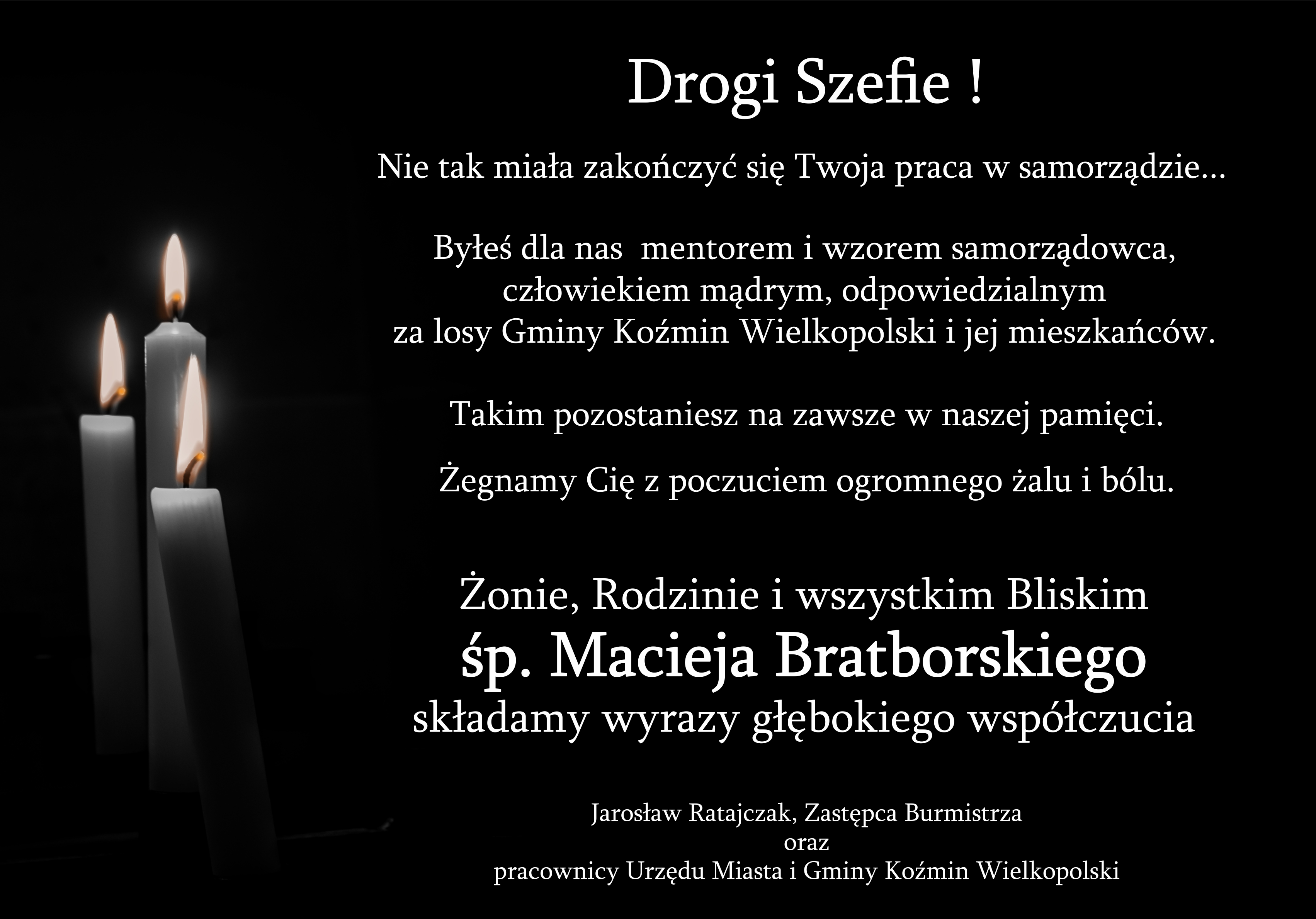 Kondolencje pracowników Urzędu  Miasta i Gminy Koźmin Wielkopolski
